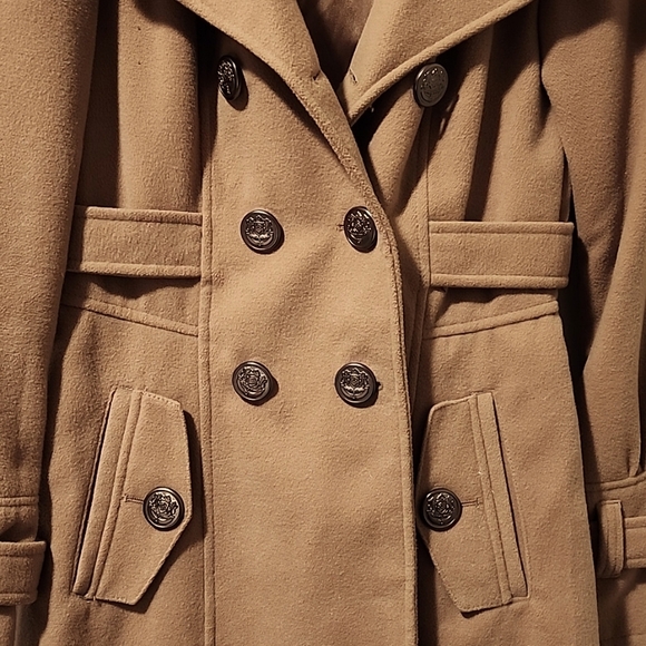 Tan Double Breasted Pea Coat with faux fur collar/ Free shipping! - Picture 4 of 7